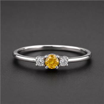 No Reserve 925 Sterling Silver 0.22 Ct Round Citrine Cubic Zirconia Ring 7 US Ring Size