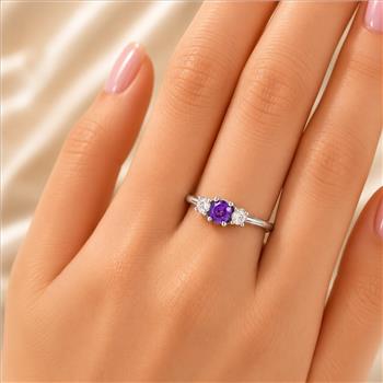 No Reserve 925 Sterling Silver 0.23 Ct Round Amethyst Cubic Zirconia Ring 7 US Ring Size