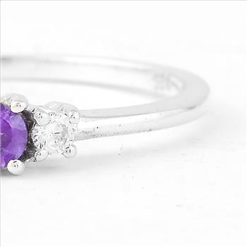 No Reserve 925 Sterling Silver 0.23 Ct Round Amethyst Cubic Zirconia Ring 7 US Ring Size