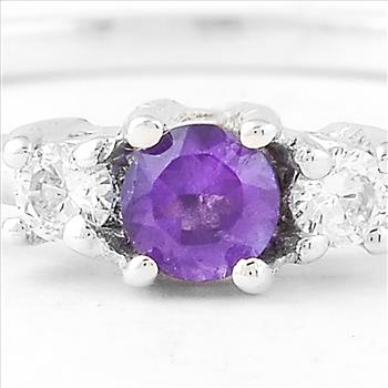 No Reserve 925 Sterling Silver 0.23 Ct Round Amethyst Cubic Zirconia Ring 7 US Ring Size