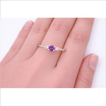No Reserve 925 Sterling Silver 0.23 Ct Round Amethyst Cubic Zirconia Ring 7 US Ring Size