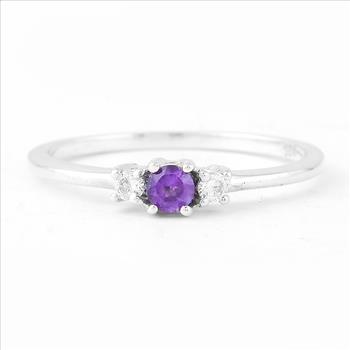 No Reserve 925 Sterling Silver 0.23 Ct Round Amethyst Cubic Zirconia Ring 7 US Ring Size
