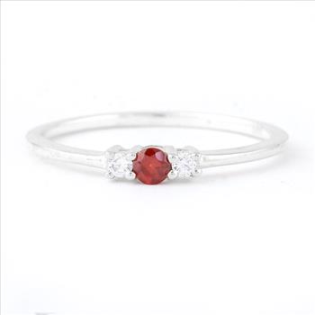 No Reserve 925 Sterling Silver 0.23 Ct Round Garnet Cubic Zirconia Ring 7 US Ring Size