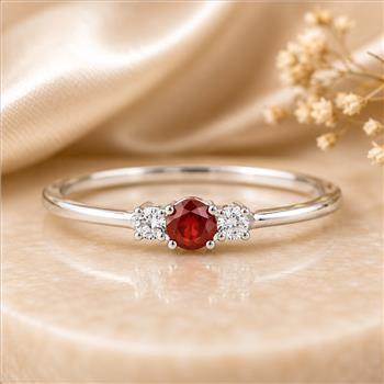 No Reserve 925 Sterling Silver 0.23 Ct Round Garnet Cubic Zirconia Ring 7 US Ring Size