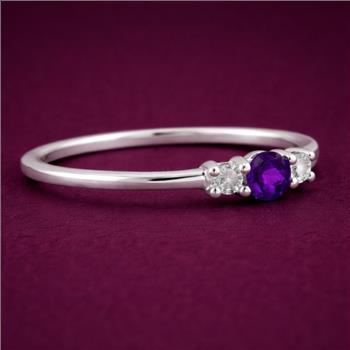 No Reserve 925 Sterling Silver 0.24 Ct Round Amethyst Cubic Zirconia Ring 7 US Ring Size