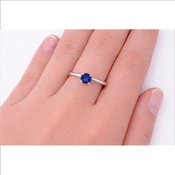 No Reserve 925 Sterling Silver 0.29 Ct Round Glass Sapphire Ring 7 US Ring Size