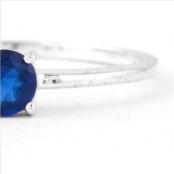 No Reserve 925 Sterling Silver 0.29 Ct Round Glass Sapphire Ring 7 US Ring Size