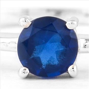 No Reserve 925 Sterling Silver 0.29 Ct Round Glass Sapphire Ring 7 US Ring Size