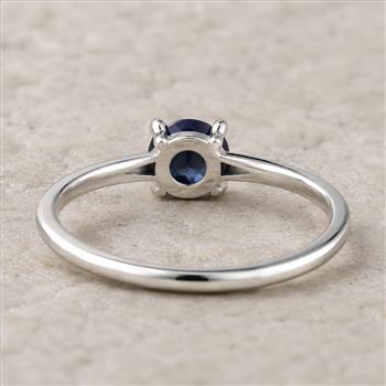 No Reserve 925 Sterling Silver 0.29 Ct Round Glass Sapphire Ring 7 US Ring Size