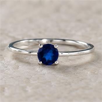 No Reserve 925 Sterling Silver 0.29 Ct Round Glass Sapphire Ring 7 US Ring Size
