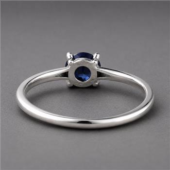 No Reserve 925 Sterling Silver 0.29 Ct Round Glass Sapphire Ring 7 US Ring Size