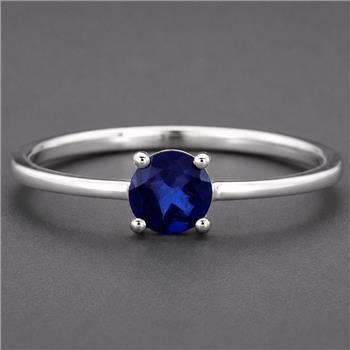 No Reserve 925 Sterling Silver 0.29 Ct Round Glass Sapphire Ring 7 US Ring Size