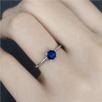 No Reserve 925 Sterling Silver 0.29 Ct Round Glass Sapphire Ring 7 US Ring Size