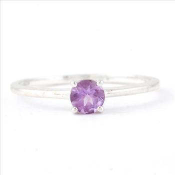 No Reserve 925 Sterling Silver 0.35 Ct Round Amethyst Ring 7 US Ring Size