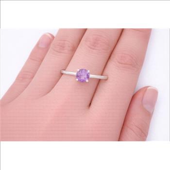 No Reserve 925 Sterling Silver 0.35 Ct Round Amethyst Ring 7 US Ring Size