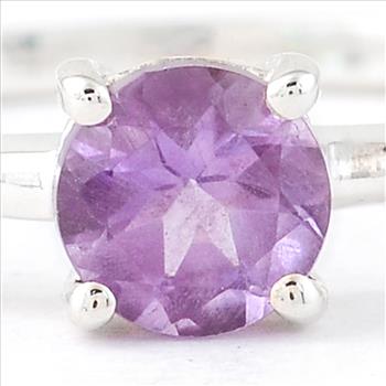 No Reserve 925 Sterling Silver 0.35 Ct Round Amethyst Ring 7 US Ring Size