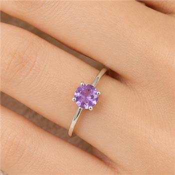 No Reserve 925 Sterling Silver 0.35 Ct Round Amethyst Ring 7 US Ring Size