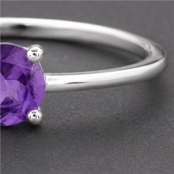 No Reserve 925 Sterling Silver 0.35 Ct Round Amethyst Ring 7 US Ring Size