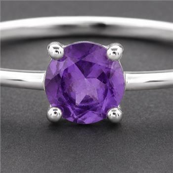 No Reserve 925 Sterling Silver 0.35 Ct Round Amethyst Ring 7 US Ring Size