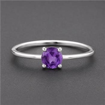 No Reserve 925 Sterling Silver 0.35 Ct Round Amethyst Ring 7 US Ring Size