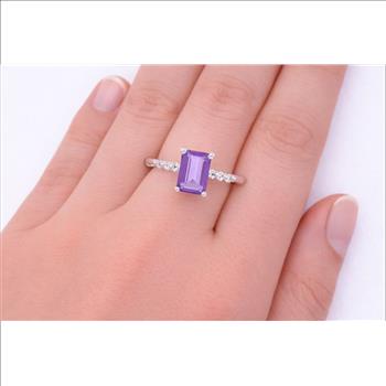 No Reserve 925 Sterling Silver 0.44 Ct Octagon Amethyst Cubic Zirconia Ring 9 US Ring Size