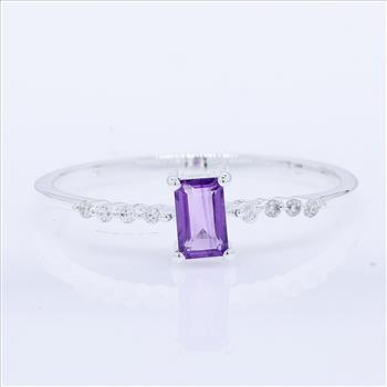 No Reserve 925 Sterling Silver 0.44 Ct Octagon Amethyst Cubic Zirconia Ring 9 US Ring Size