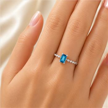 No Reserve 925 Sterling Silver 0.46 Ct Octagon Paraiba Topaz Cubic Zirconia Ring 9 US Ring Size