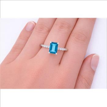 No Reserve 925 Sterling Silver 0.46 Ct Octagon Paraiba Topaz Cubic Zirconia Ring 9 US Ring Size
