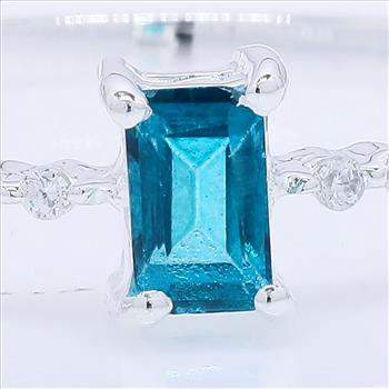No Reserve 925 Sterling Silver 0.46 Ct Octagon Paraiba Topaz Cubic Zirconia Ring 9 US Ring Size