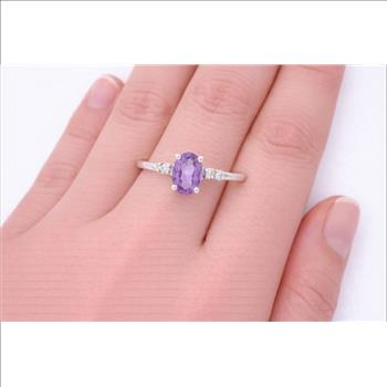 No Reserve 925 Sterling Silver 0.47 Ct Oval Amethyst Cubic Zirconia Ring 7 US Ring Size