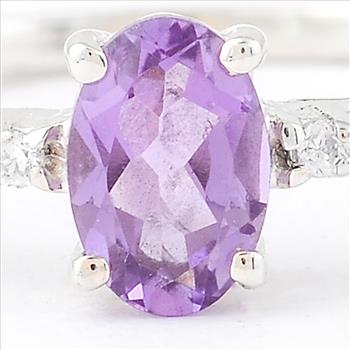 No Reserve 925 Sterling Silver 0.47 Ct Oval Amethyst Cubic Zirconia Ring 7 US Ring Size