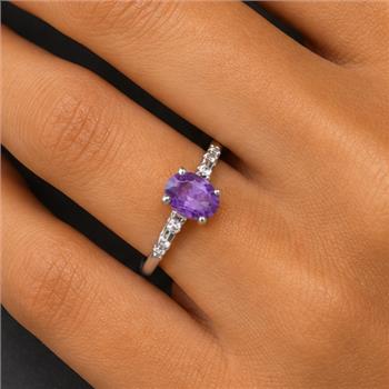 No Reserve 925 Sterling Silver 0.47 Ct Oval Amethyst Cubic Zirconia Ring 7 US Ring Size