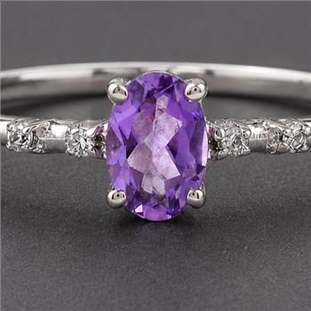No Reserve 925 Sterling Silver 0.47 Ct Oval Amethyst Cubic Zirconia Ring 7 US Ring Size