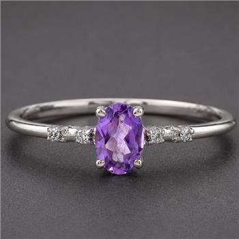 No Reserve 925 Sterling Silver 0.47 Ct Oval Amethyst Cubic Zirconia Ring 7 US Ring Size