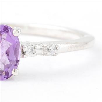 No Reserve 925 Sterling Silver 0.47 Ct Oval Amethyst Cubic Zirconia Ring 7 US Ring Size