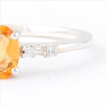 No Reserve 925 Sterling Silver 0.48 Ct Oval Citrine Cubic Zirconia Ring 7 US Ring Size