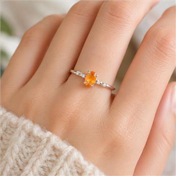 No Reserve 925 Sterling Silver 0.48 Ct Oval Citrine Cubic Zirconia Ring 7 US Ring Size