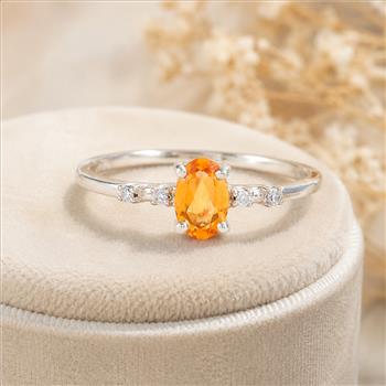 No Reserve 925 Sterling Silver 0.48 Ct Oval Citrine Cubic Zirconia Ring 7 US Ring Size