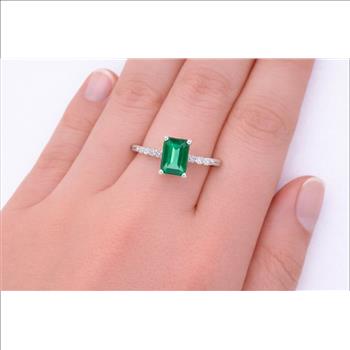 No Reserve 925 Sterling Silver 0.51 Ct Octagon Green Topaz Cubic Zirconia Ring 9 US Ring Size