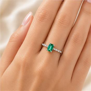 No Reserve 925 Sterling Silver 0.51 Ct Octagon Green Topaz Cubic Zirconia Ring 9 US Ring Size
