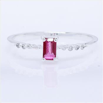 No Reserve 925 Sterling Silver 0.51 Ct Octagon Pink Topaz Cubic Zirconia Ring 9 US Ring Size