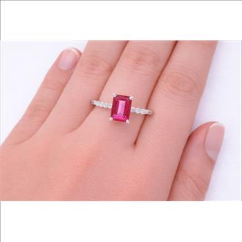 No Reserve 925 Sterling Silver 0.51 Ct Octagon Pink Topaz Cubic Zirconia Ring 9 US Ring Size