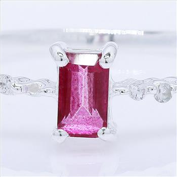 No Reserve 925 Sterling Silver 0.51 Ct Octagon Pink Topaz Cubic Zirconia Ring 9 US Ring Size