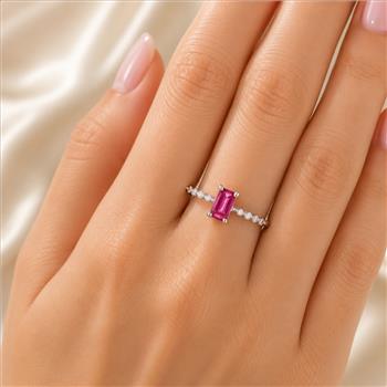 No Reserve 925 Sterling Silver 0.51 Ct Octagon Pink Topaz Cubic Zirconia Ring 9 US Ring Size