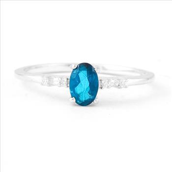 No Reserve 925 Sterling Silver 0.54 Ct Oval Green Topaz Cubic Zirconia Ring 7  US Ring Size