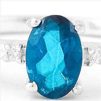 No Reserve 925 Sterling Silver 0.54 Ct Oval Green Topaz Cubic Zirconia Ring 7 US Ring Size