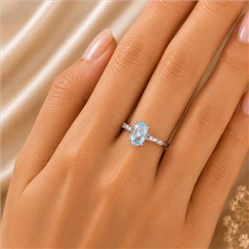 No Reserve 925 Sterling Silver 0.64 Ct Oval Swiss Blue Topaz Cubic Zirconia Ring 7 US Ring Size