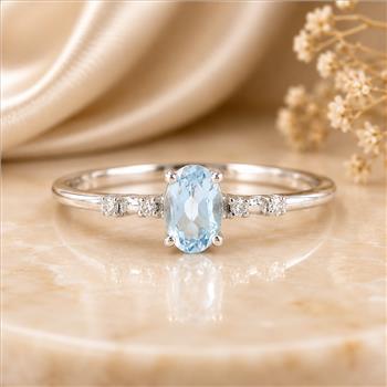 No Reserve 925 Sterling Silver 0.64 Ct Oval Swiss Blue Topaz Cubic Zirconia Ring 7 US Ring Size