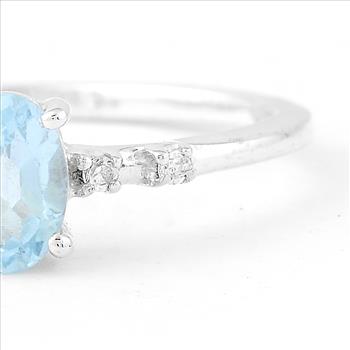 No Reserve 925 Sterling Silver 0.64 Ct Oval Swiss Blue Topaz Cubic Zirconia Ring 7 US Ring Size