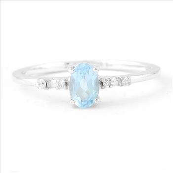 No Reserve 925 Sterling Silver 0.64 Ct Oval Swiss Blue Topaz Cubic Zirconia Ring 7 US Ring Size